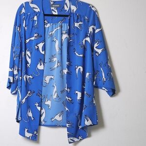 ModCloth Blue Cat Print Open Front Kimono Cardigan S/M